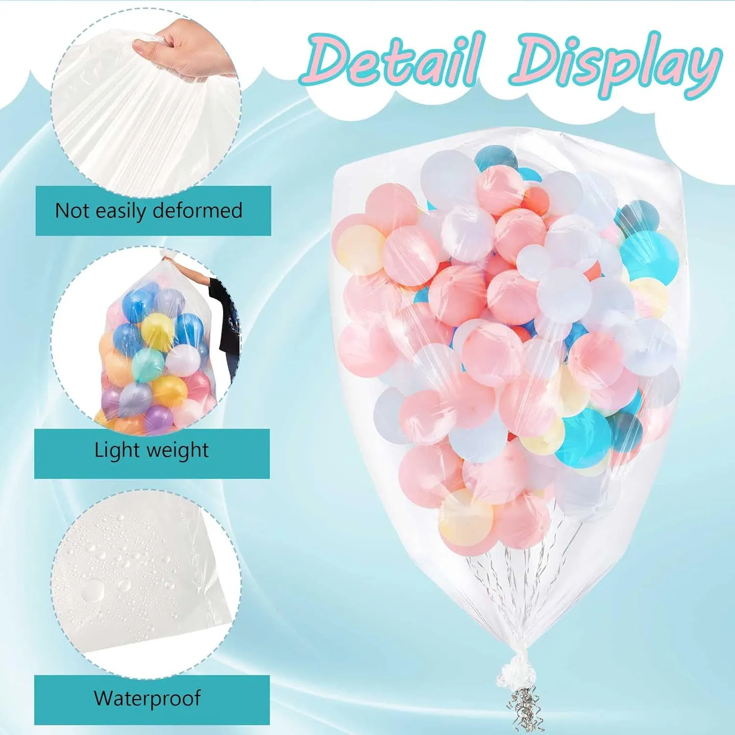 Gueevin 4 Pcs Large Balloon Bags for Transport Reusable Clear Balloon Drop Bag Plastic Big Clear Giant Carrying Storage Sacks Birthday Wedding Carnival Easter Party Supplies (98.4 x 59.1 Inch)