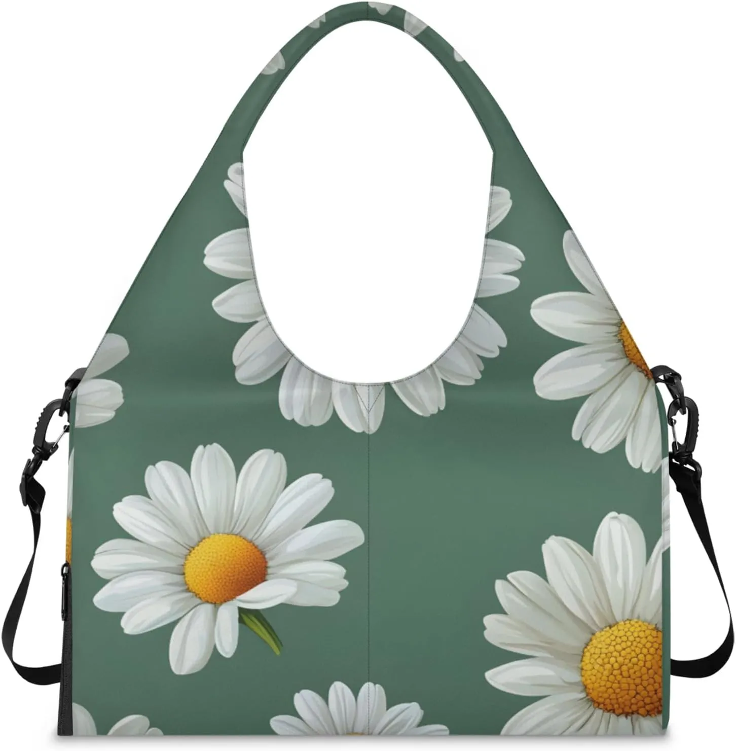 Gym Bag for Women Daisies Floral Duffel Bag with Shoe Compartment and Yoga Mat Holder Portable Weekender Bags Travel Tote Bags