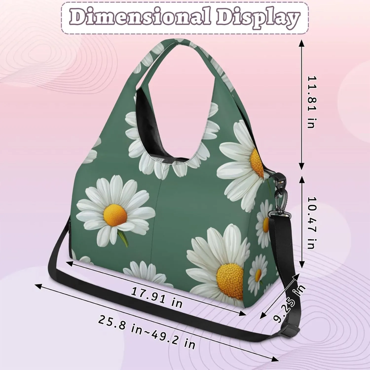 Gym Bag for Women Daisies Floral Duffel Bag with Shoe Compartment and Yoga Mat Holder Portable Weekender Bags Travel Tote Bags