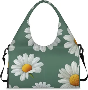 Gym Bag for Women Daisies Floral Duffel Bag with Shoe Compartment and Yoga Mat Holder Portable Weekender Bags Travel Tote Bags