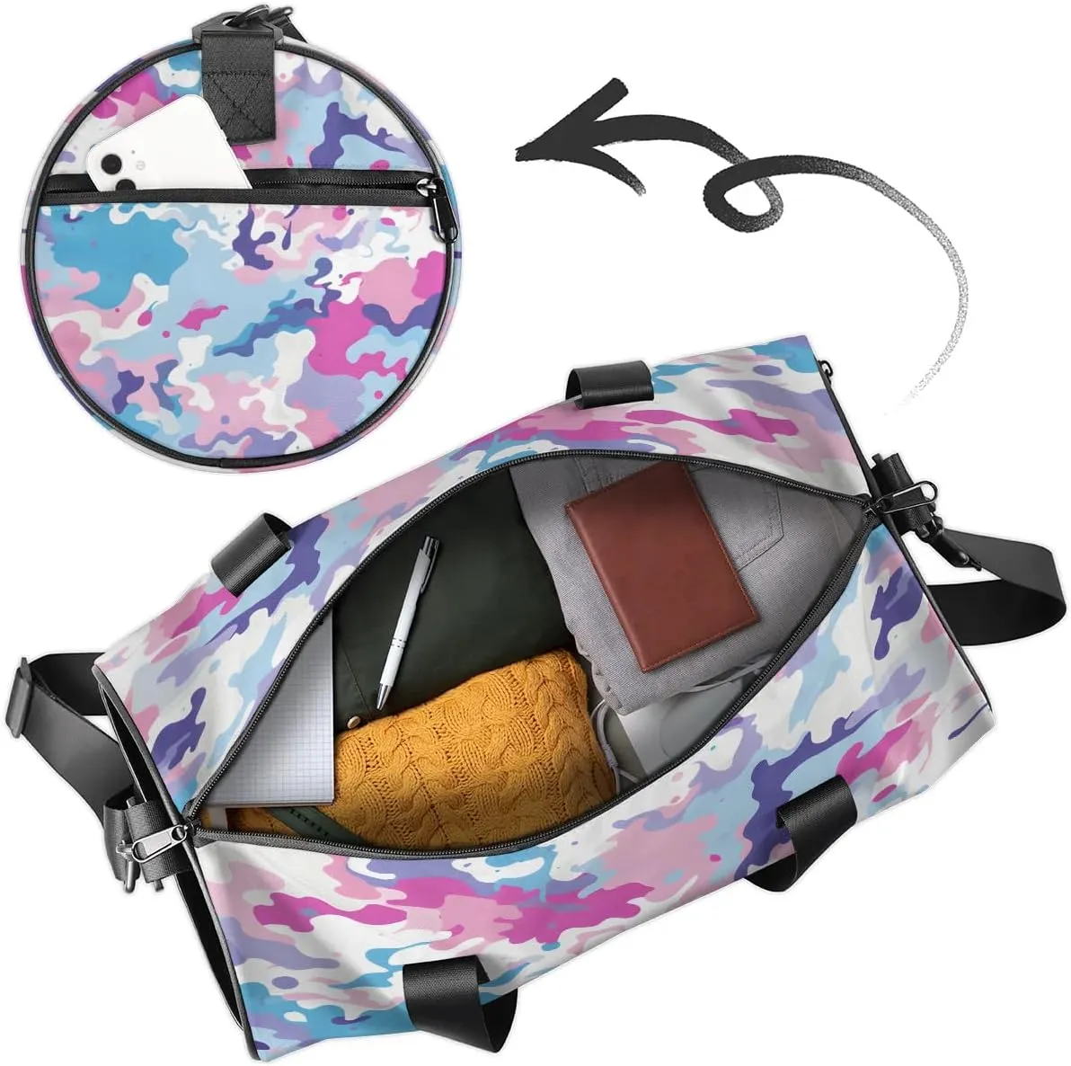 Gym Bags for Men Women Colorful Camo Sports Duffel Bags Carry On Travel Duffle Bag with Detachable Adjustable Shoulder Strap Overnight Weekender Bag
