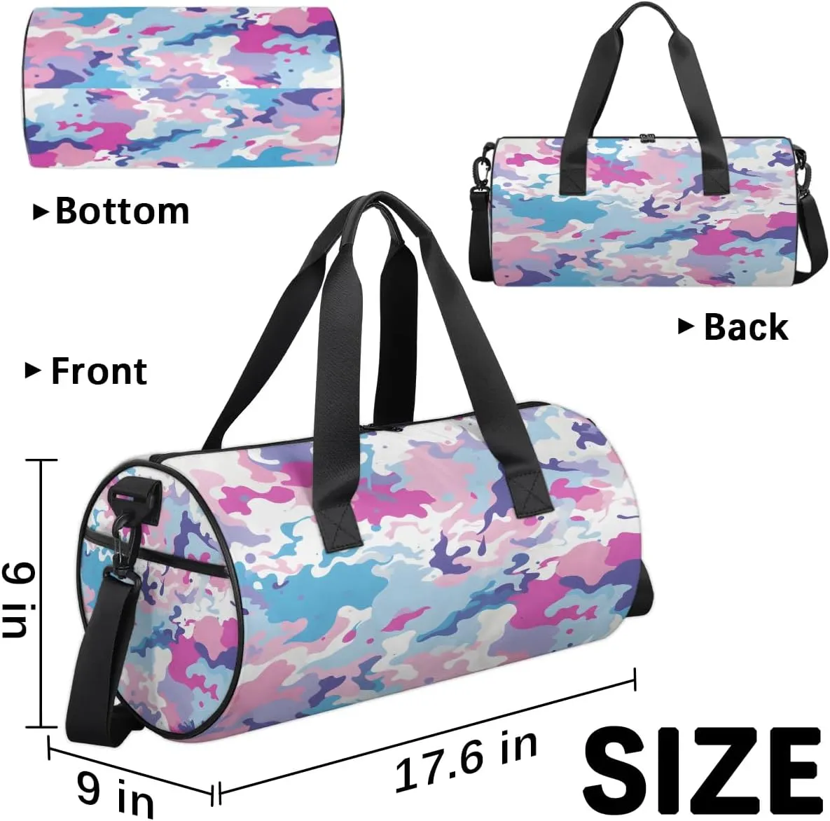 Gym Bags for Men Women Colorful Camo Sports Duffel Bags Carry On Travel Duffle Bag with Detachable Adjustable Shoulder Strap Overnight Weekender Bag