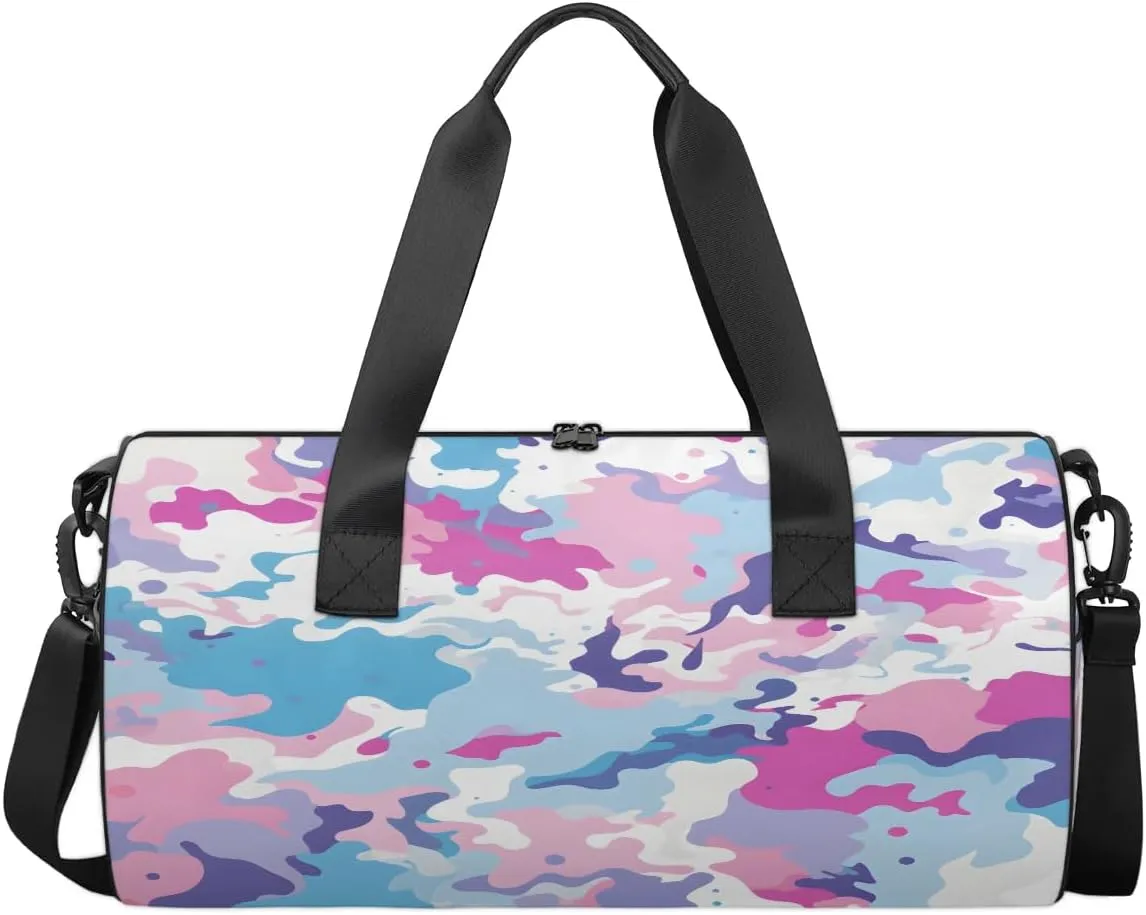 Gym Bags for Men Women Colorful Camo Sports Duffel Bags Carry On Travel Duffle Bag with Detachable Adjustable Shoulder Strap Overnight Weekender Bag
