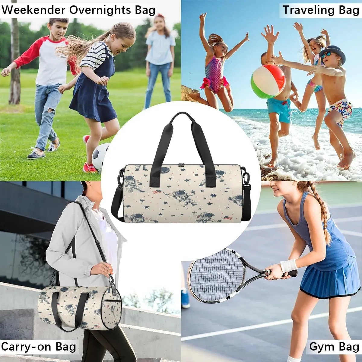 Gym Bags for Men Women Star Astronaut Sports Duffel Bags Carry On Travel Duffle Bag with Detachable Adjustable Shoulder Strap Overnight Weekender Bag