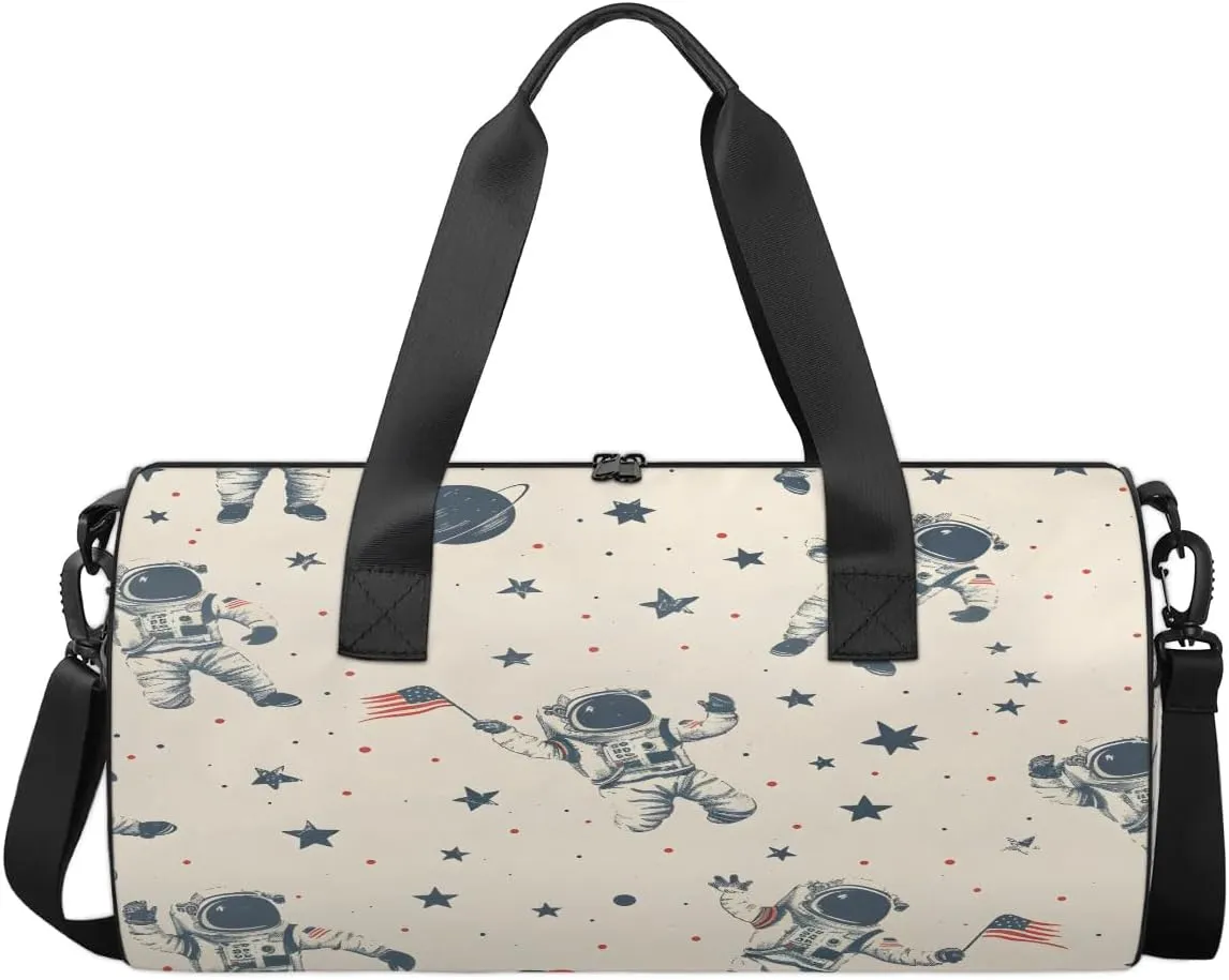 Gym Bags for Men Women Star Astronaut Sports Duffel Bags Carry On Travel Duffle Bag with Detachable Adjustable Shoulder Strap Overnight Weekender Bag