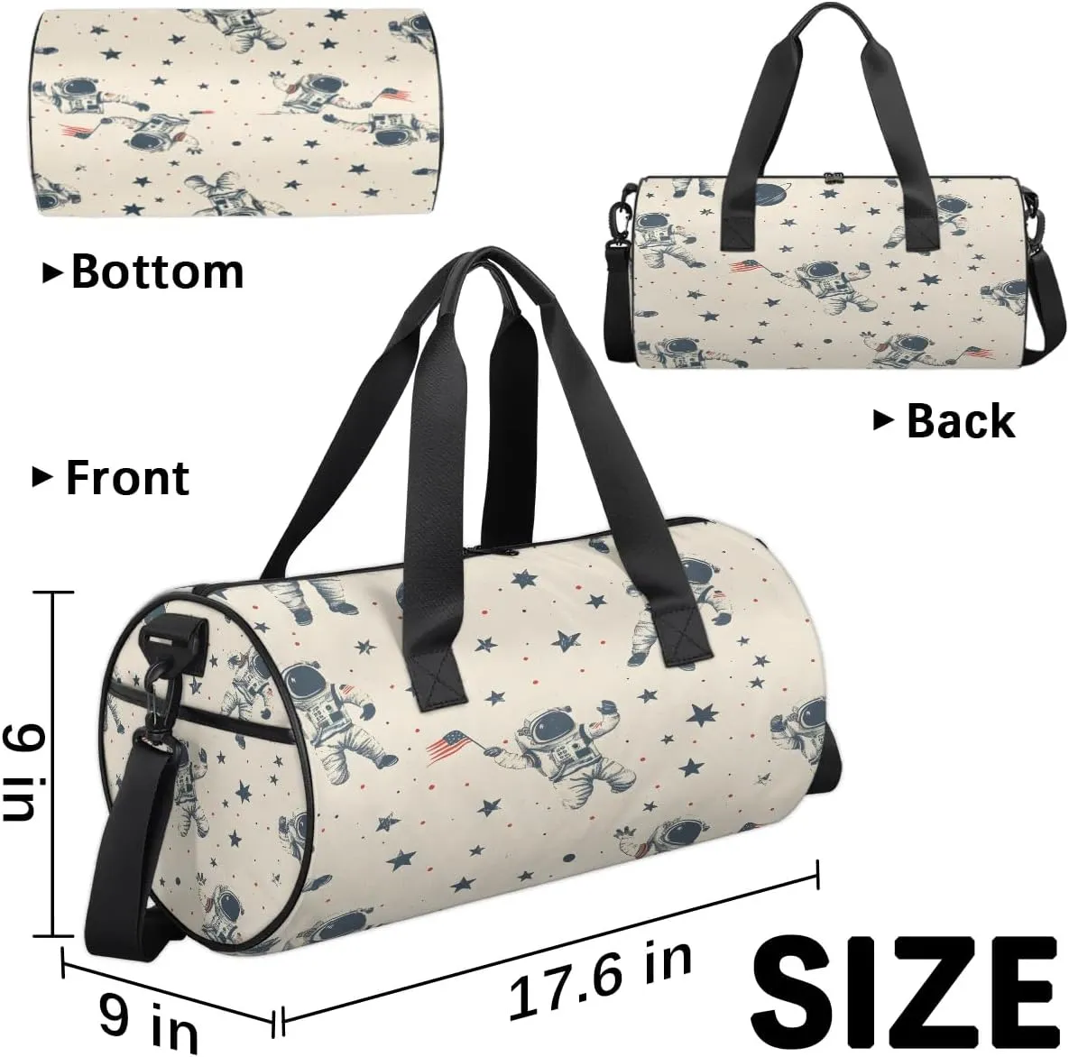 Gym Bags for Men Women Star Astronaut Sports Duffel Bags Carry On Travel Duffle Bag with Detachable Adjustable Shoulder Strap Overnight Weekender Bag