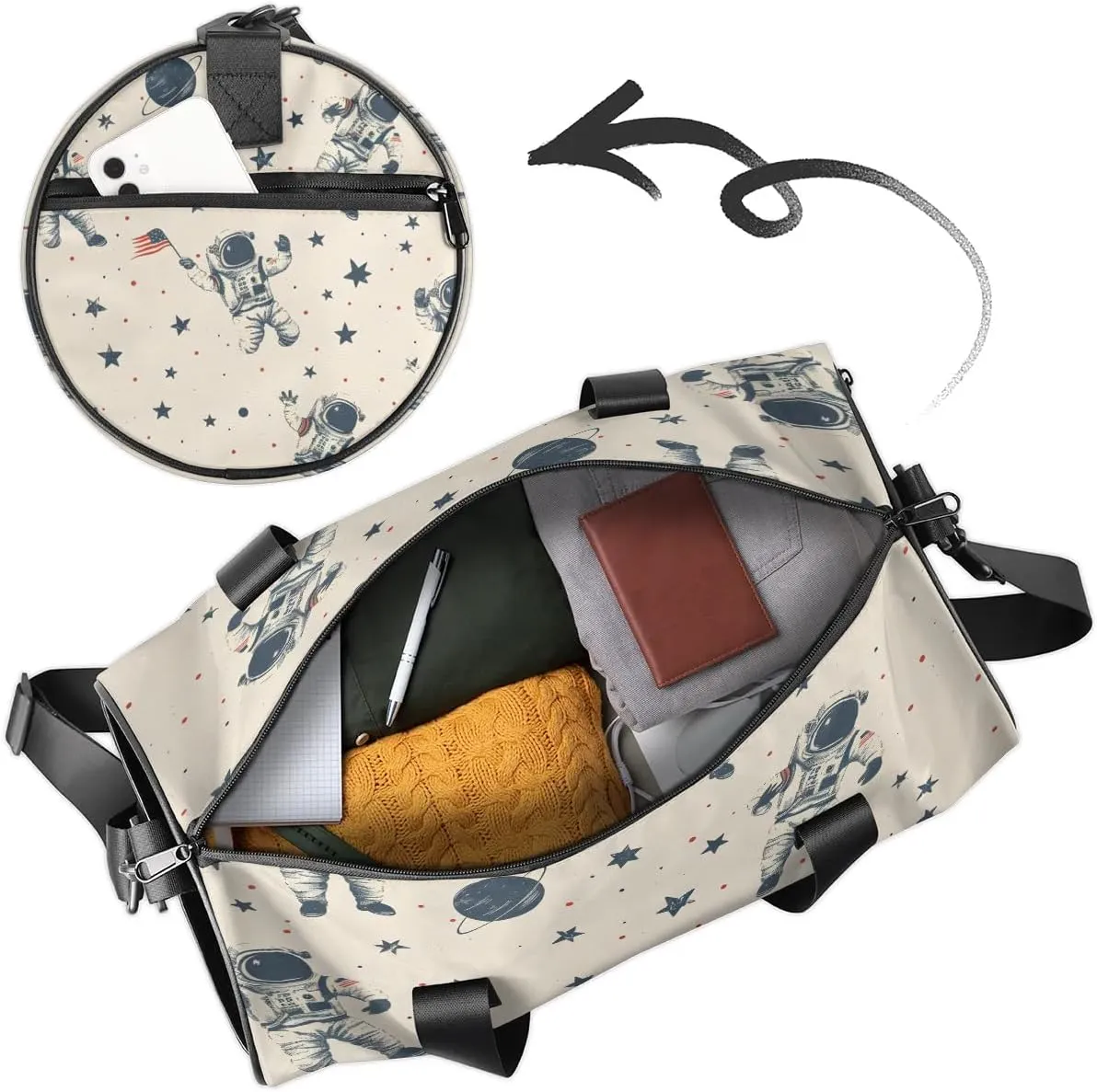 Gym Bags for Men Women Star Astronaut Sports Duffel Bags Carry On Travel Duffle Bag with Detachable Adjustable Shoulder Strap Overnight Weekender Bag