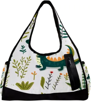 Gym Bags for Men,Travel Duffel Bags for Women,Crocodile Floral Tropical,Workout Bag