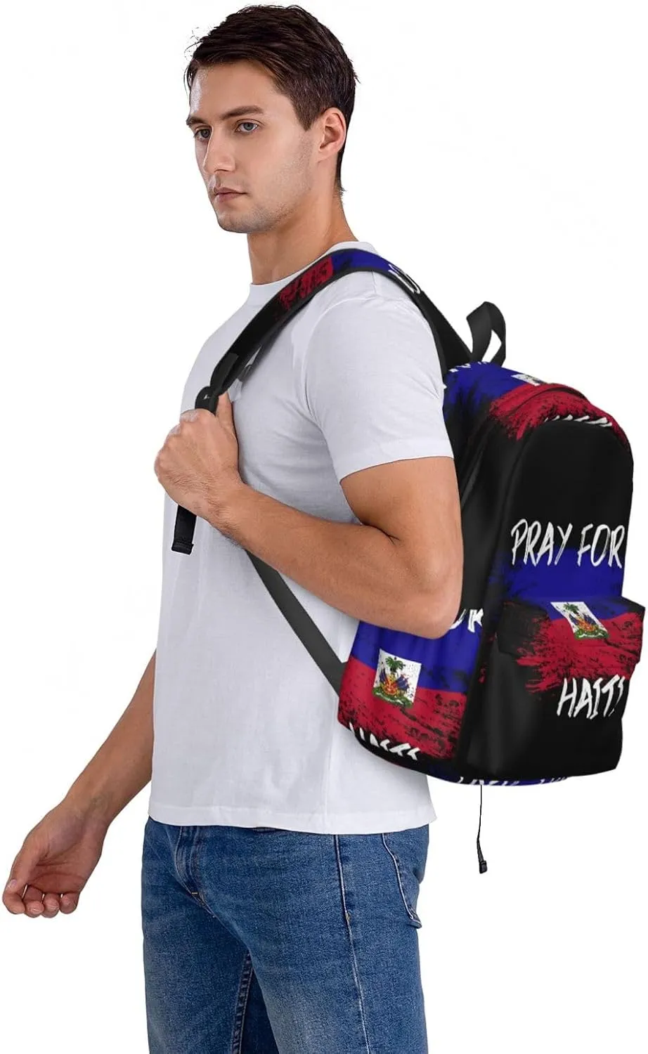 Haiti Flag Pray For Haiti Backpack Large Capacity Backpack Lightweight Double Shoulder Bag For Women Men Travel