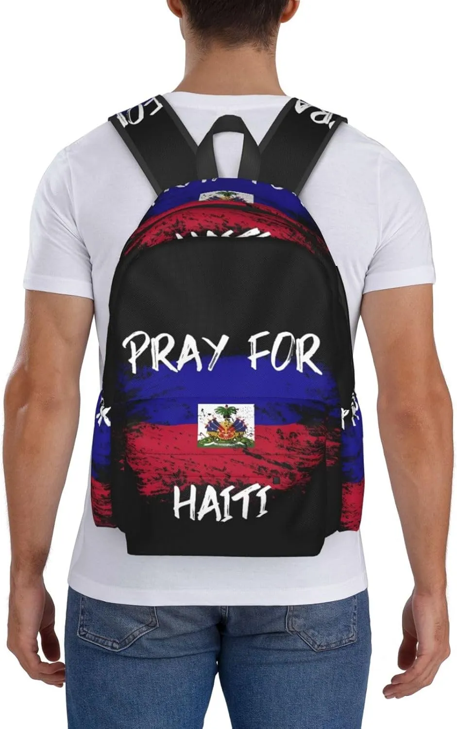 Haiti Flag Pray For Haiti Backpack Large Capacity Backpack Lightweight Double Shoulder Bag For Women Men Travel