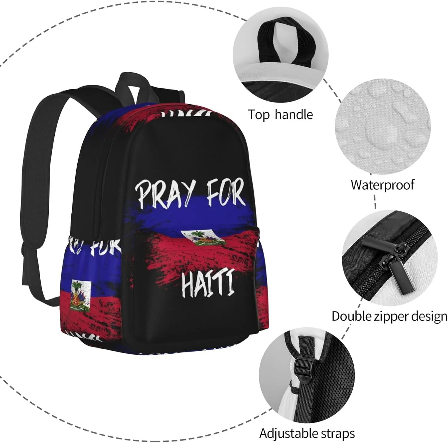 Haiti Flag Pray For Haiti Backpack Large Capacity Backpack Lightweight Double Shoulder Bag For Women Men Travel