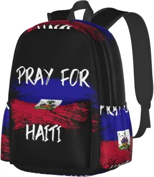 Haiti Flag Pray For Haiti Backpack Large Capacity Backpack Lightweight Double Shoulder Bag For Women Men Travel