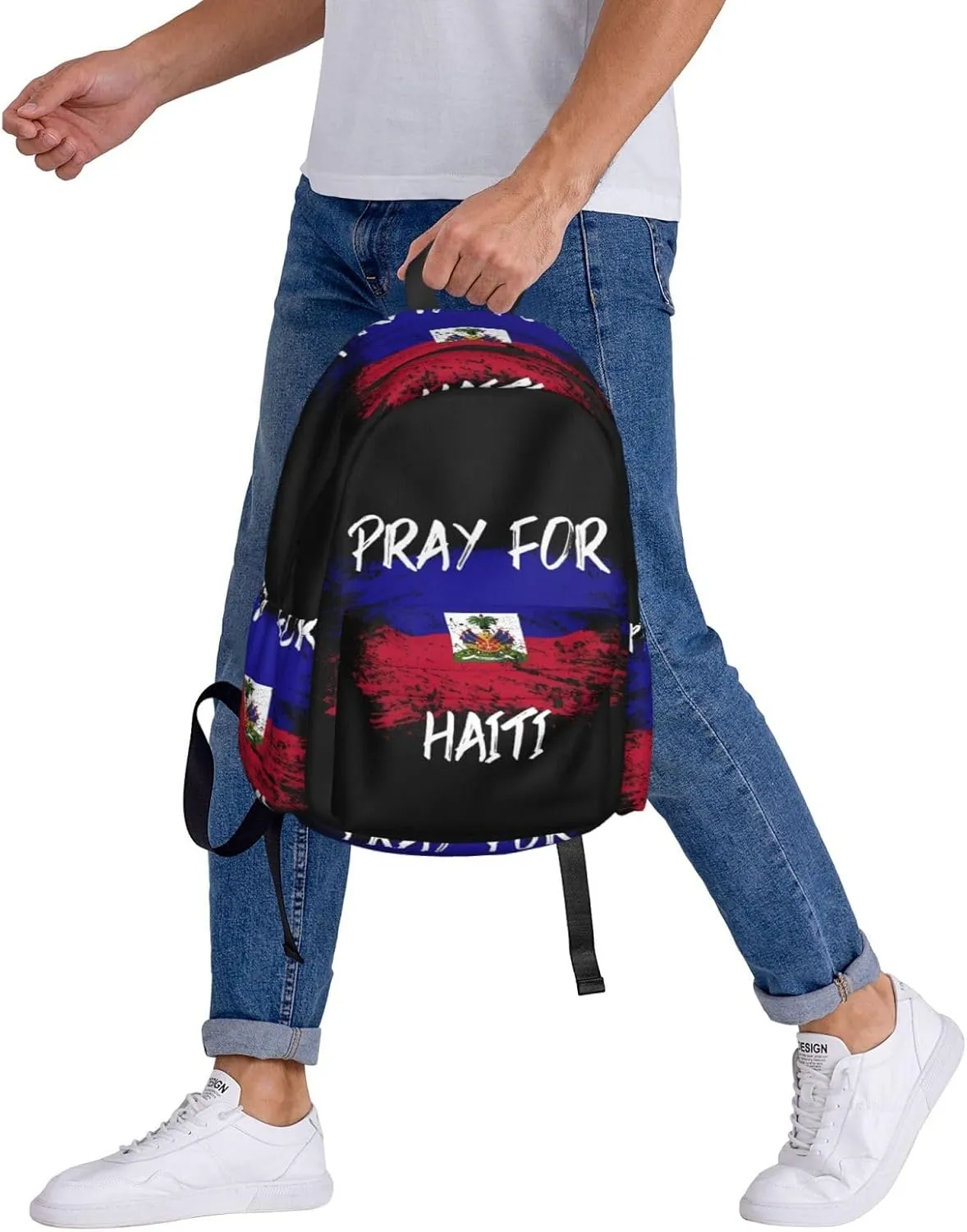 Haiti Flag Pray For Haiti Backpack Large Capacity Backpack Lightweight Double Shoulder Bag For Women Men Travel