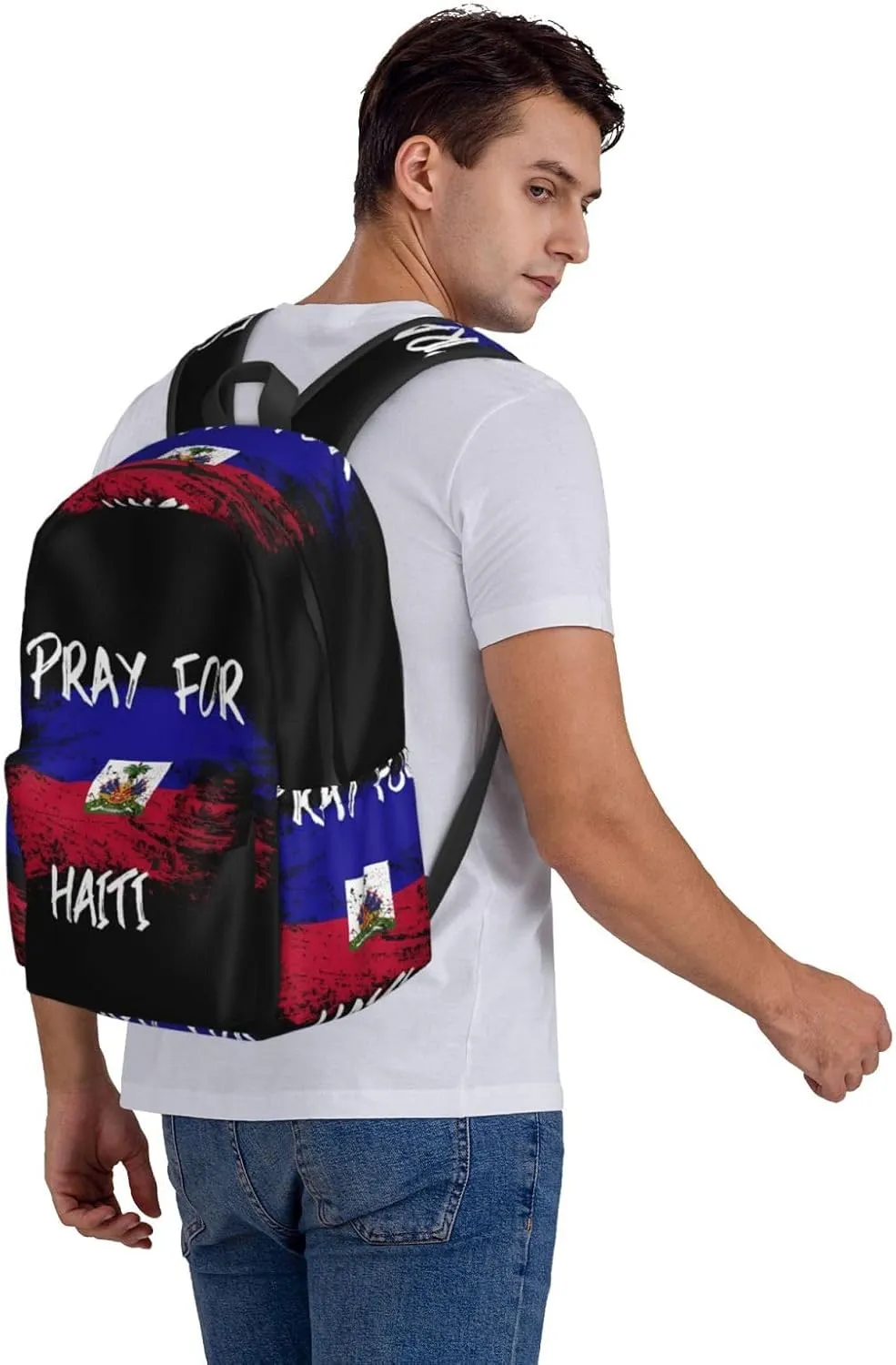 Haiti Flag Pray For Haiti Backpack Large Capacity Backpack Lightweight Double Shoulder Bag For Women Men Travel