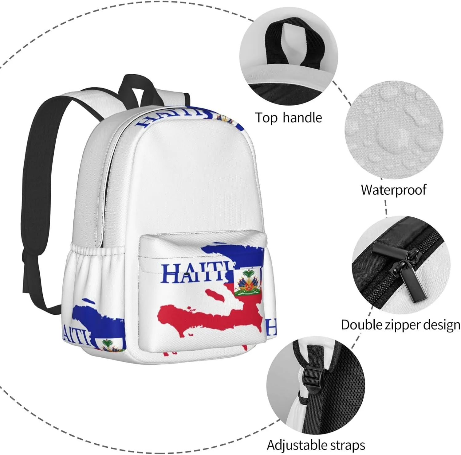 Haiti Map Flag Backpack Large Capacity Backpack Lightweight Double Shoulder Bag For Women Men Travel