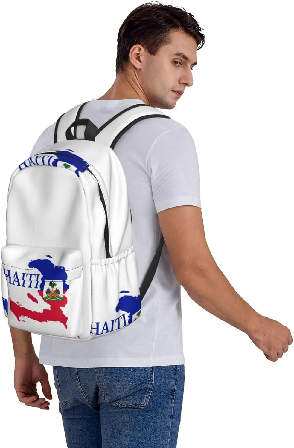 Haiti Map Flag Backpack Large Capacity Backpack Lightweight Double Shoulder Bag For Women Men Travel