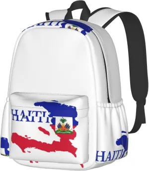 Haiti Map Flag Backpack Large Capacity Backpack Lightweight Double Shoulder Bag For Women Men Travel