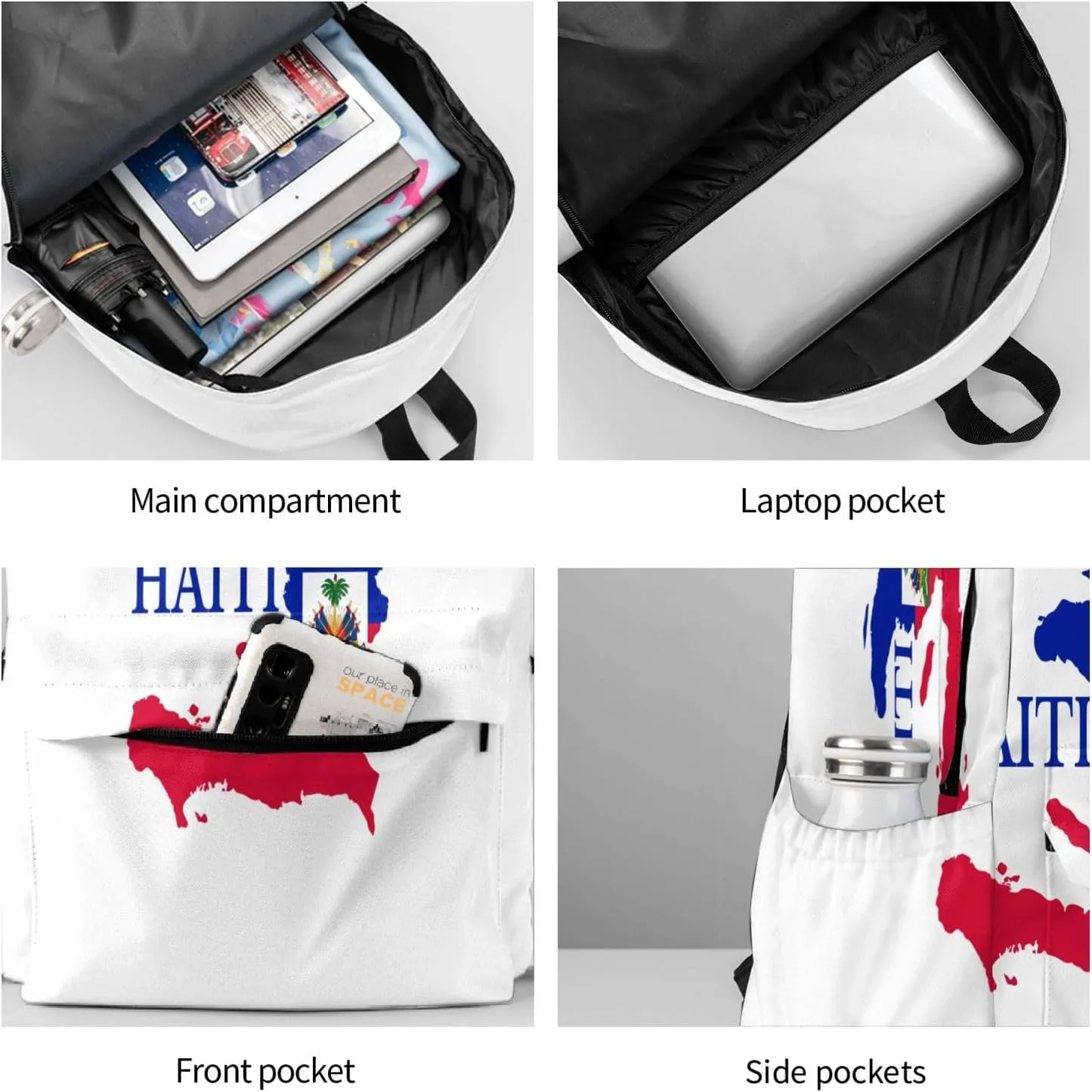 Haiti Map Flag Backpack Large Capacity Backpack Lightweight Double Shoulder Bag For Women Men Travel