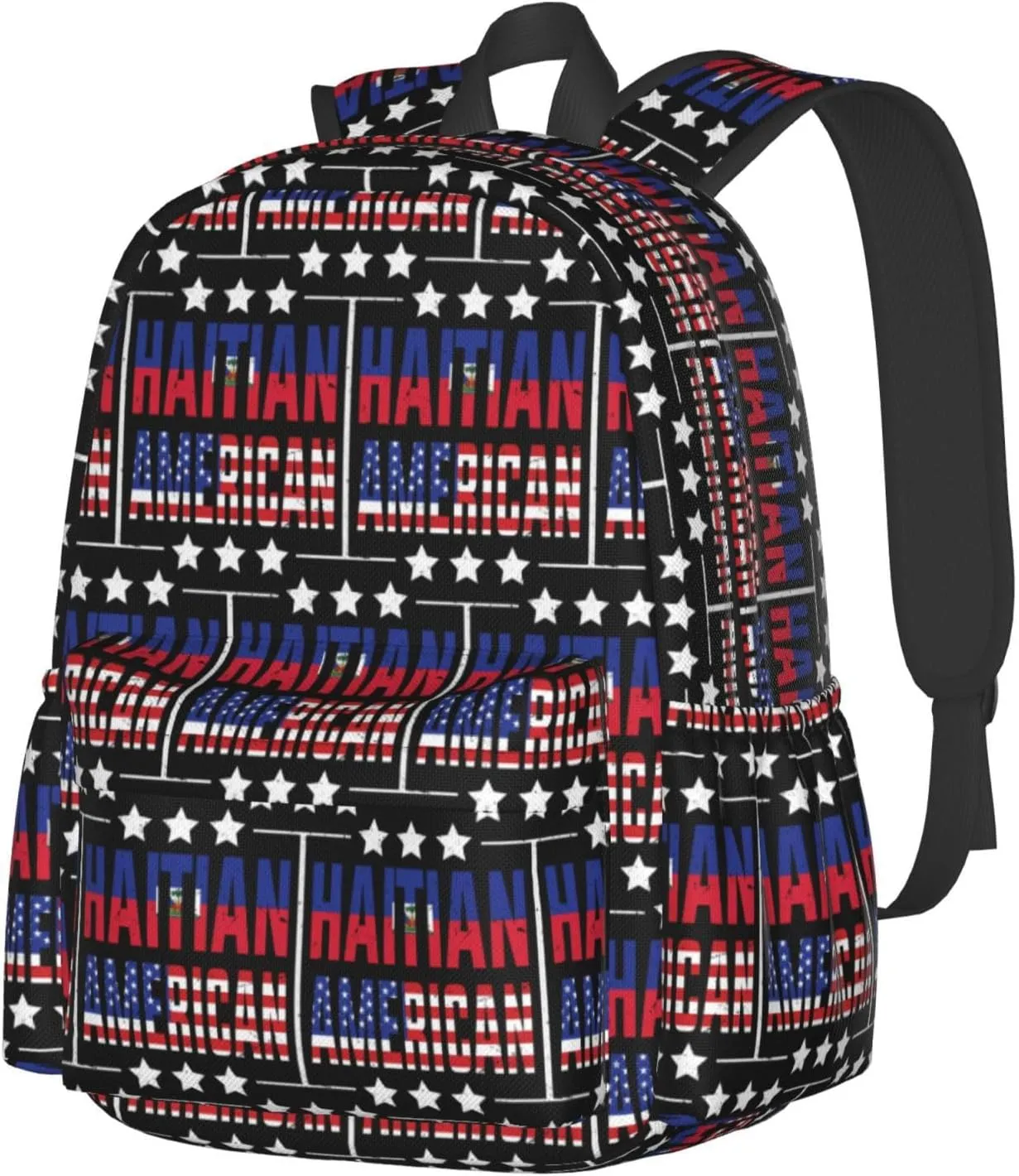 Half American Haitian Flag Backpack Large Capacity Backpack Lightweight Double Shoulder Bag For Women Men Travel