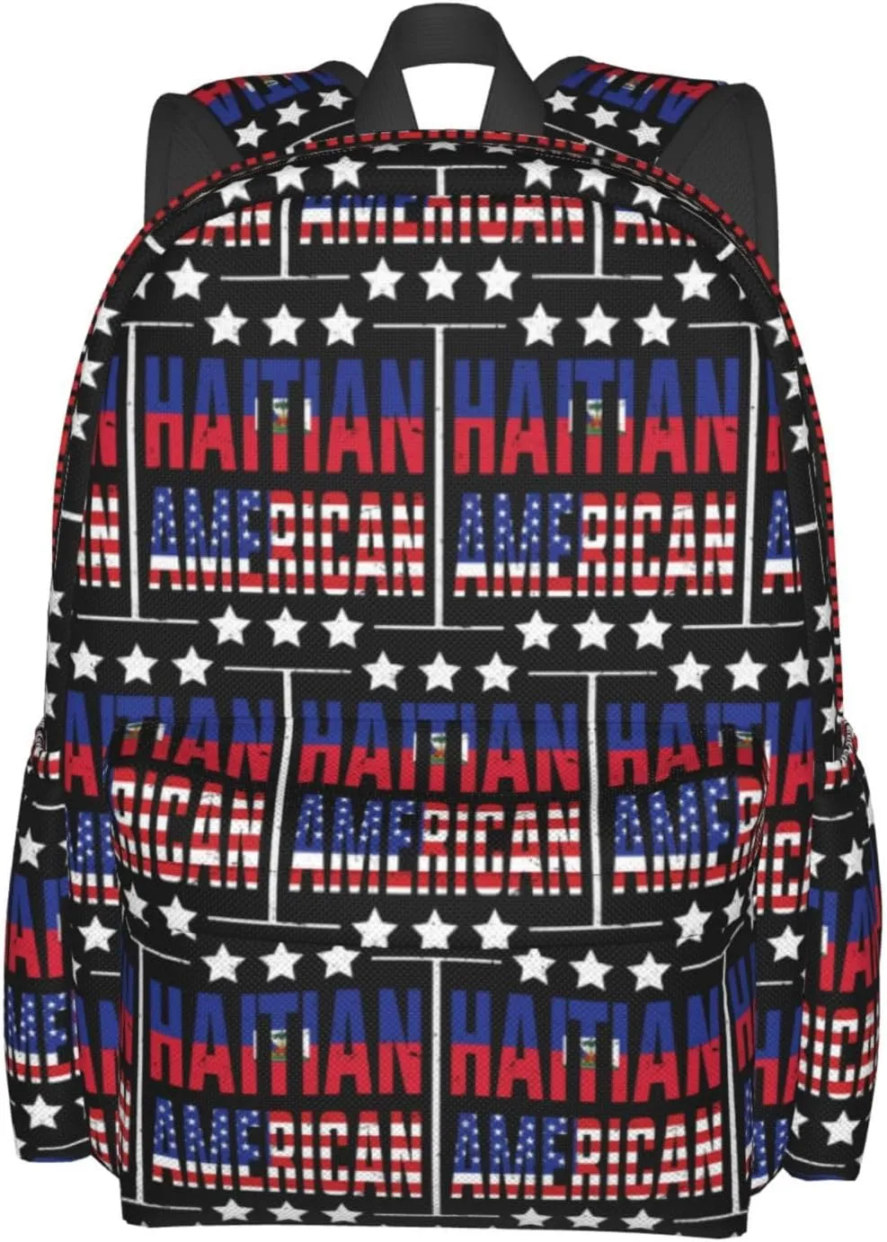 Half American Haitian Flag Backpack Large Capacity Backpack Lightweight Double Shoulder Bag For Women Men Travel
