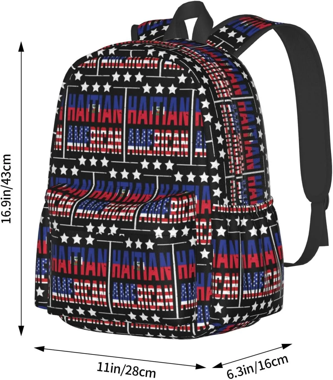 Half American Haitian Flag Backpack Large Capacity Backpack Lightweight Double Shoulder Bag For Women Men Travel