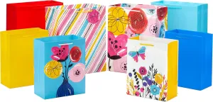 Hallmark Assorted All Occasion Gift Bags (8 Bags: 4 Medium 9", 4 Large 13") Flowers, Butterfly, Stripes, Solids for Easter, Birthdays, Bridal Showers, Mother's Day