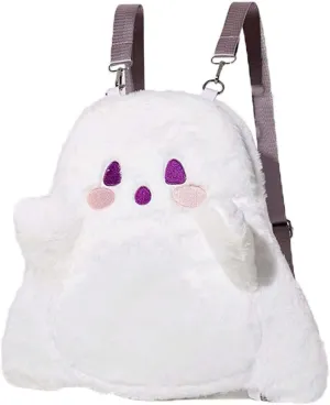 Halloween Cute Ghost Face Backpacks, Mini Crossbody Candy Bag, Plush Spooky backpack, Kawaii Cartoon Backpack for Birthday, Day of the Death, Halloween Horror Nights