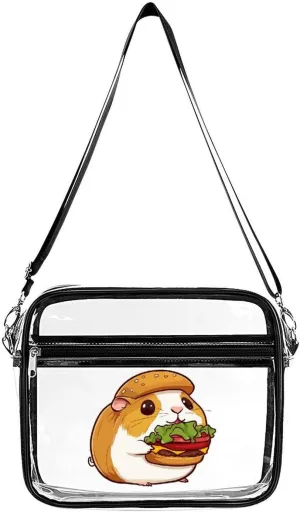 Hamburger Guinea Pigs Hamster Clear Crossbody Bags Shoulder Bag Messenger Purse for Stadium Concerts Sports Events