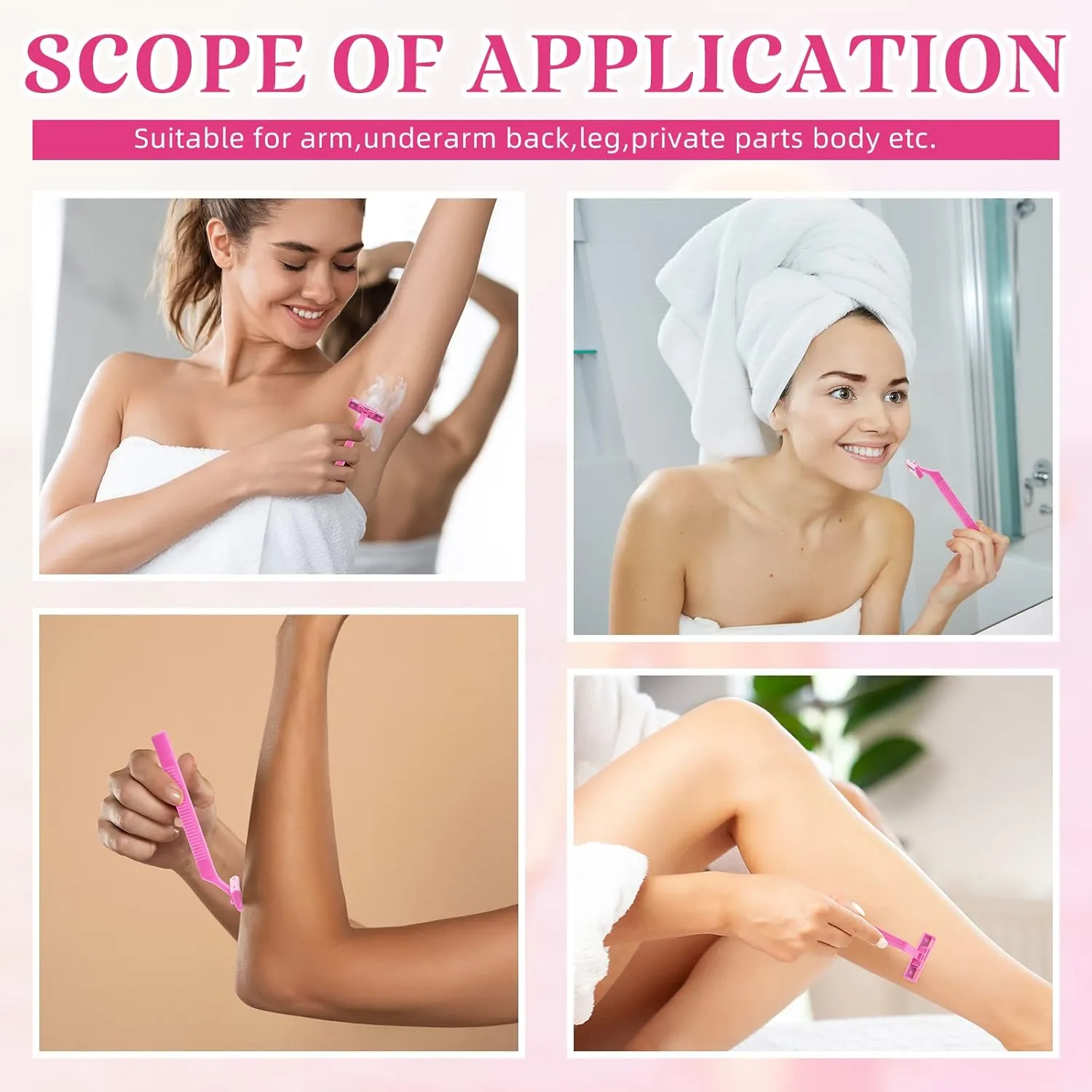 Hanaive Women's Disposable Razors Bulk Twin Blade Disposable Stainless Steel Hospitality Quality Shaver Multipurpose Portable Shave Razor Manual for Bathing Hotel Travel(Pink,100 Pcs)