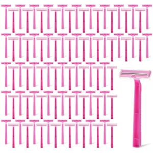 Hanaive Women's Disposable Razors Bulk Twin Blade Disposable Stainless Steel Hospitality Quality Shaver Multipurpose Portable Shave Razor Manual for Bathing Hotel Travel(Pink,100 Pcs)
