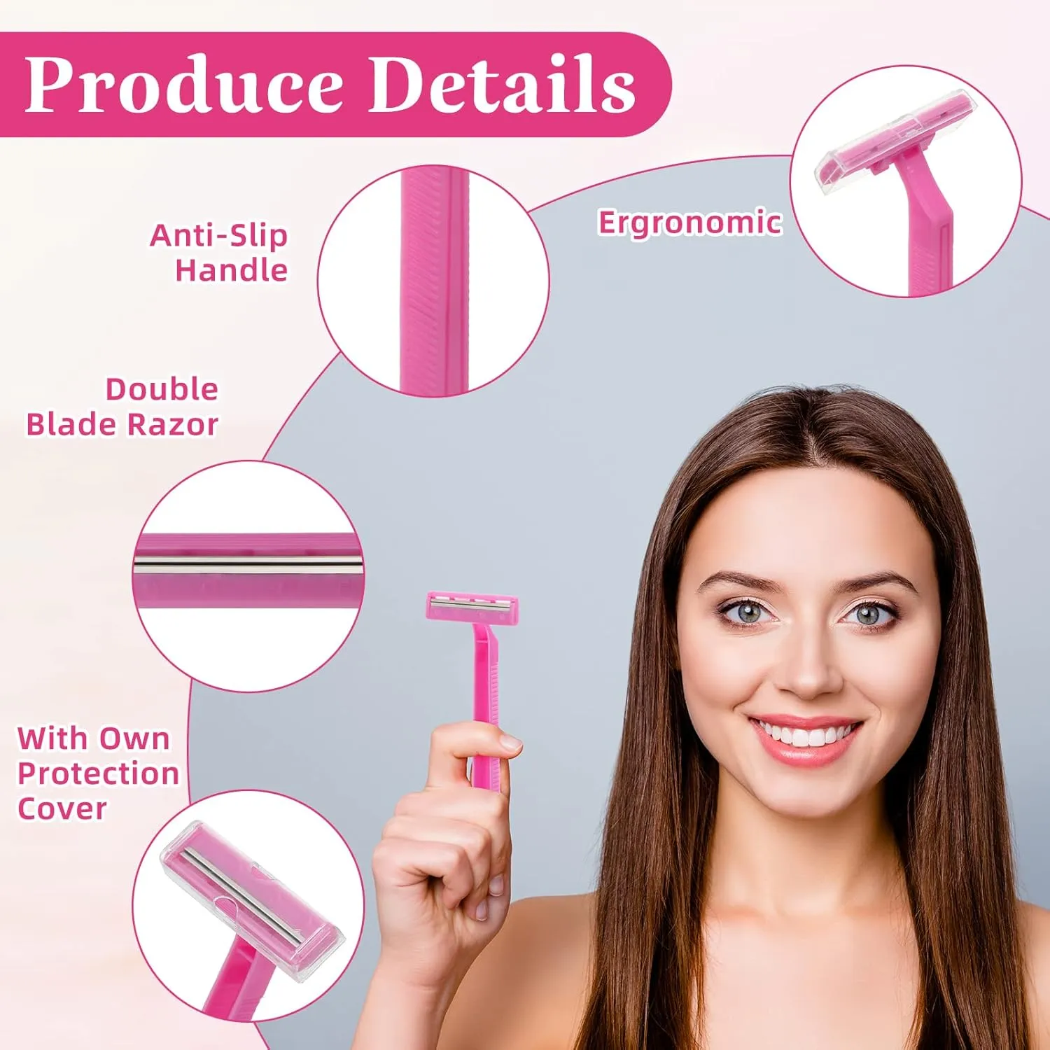 Hanaive Women's Disposable Razors Bulk Twin Blade Disposable Stainless Steel Hospitality Quality Shaver Multipurpose Portable Shave Razor Manual for Bathing Hotel Travel(Pink,100 Pcs)