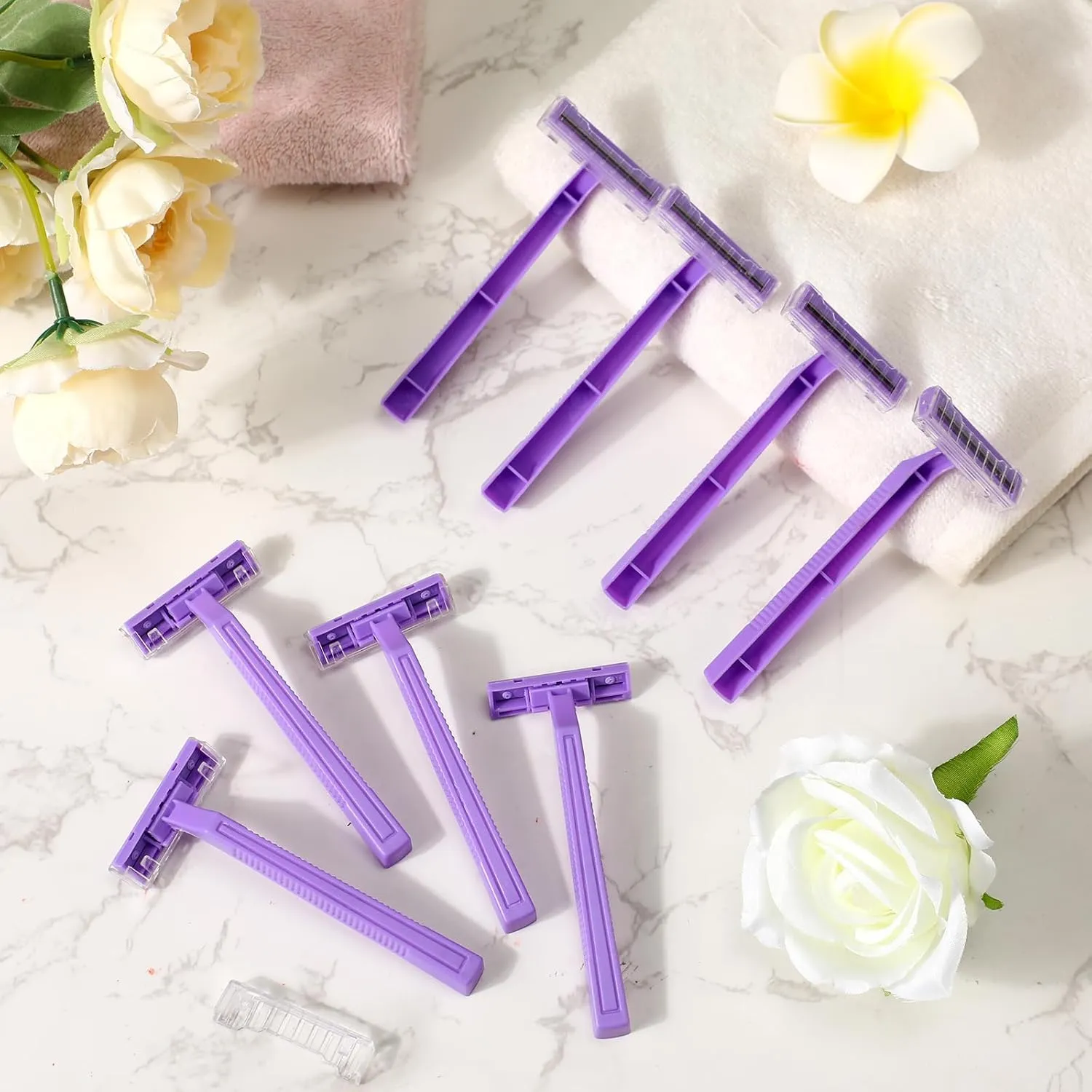 Hanaive Women's Disposable Razors Bulk Twin Blade Disposable Stainless Steel Hospitality Quality Shaver Multipurpose Portable Shave Razor Manual for Bathing Hotel Travel(Purple,200 Pcs)