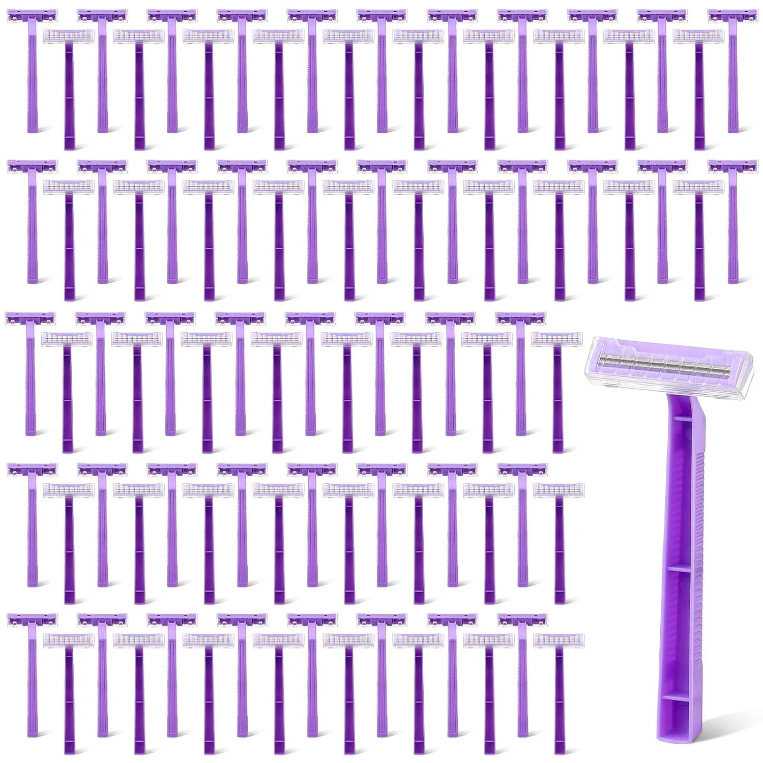 Hanaive Women's Disposable Razors Bulk Twin Blade Disposable Stainless Steel Hospitality Quality Shaver Multipurpose Portable Shave Razor Manual for Bathing Hotel Travel(Purple,200 Pcs)