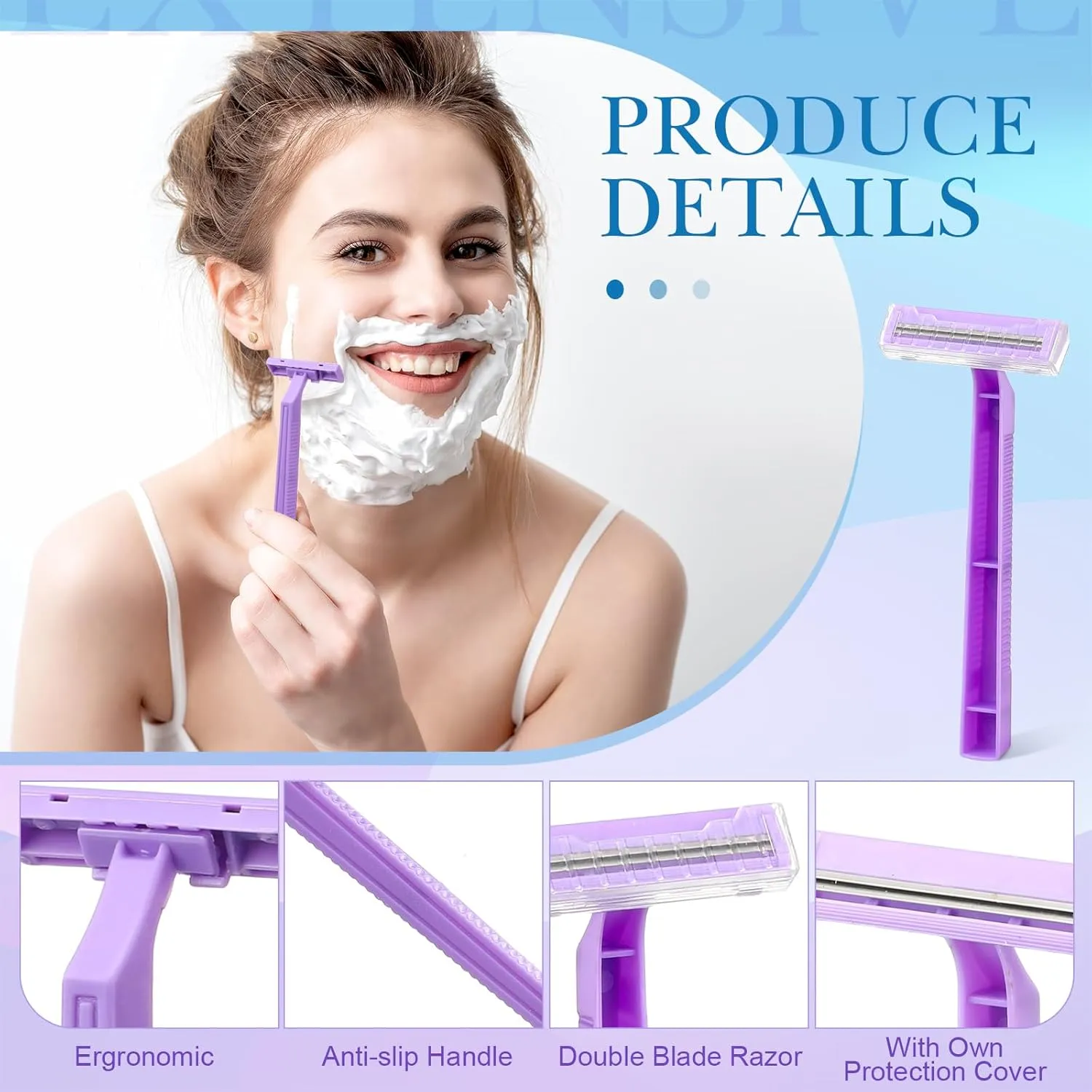 Hanaive Women's Disposable Razors Bulk Twin Blade Disposable Stainless Steel Hospitality Quality Shaver Multipurpose Portable Shave Razor Manual for Bathing Hotel Travel(Purple,200 Pcs)