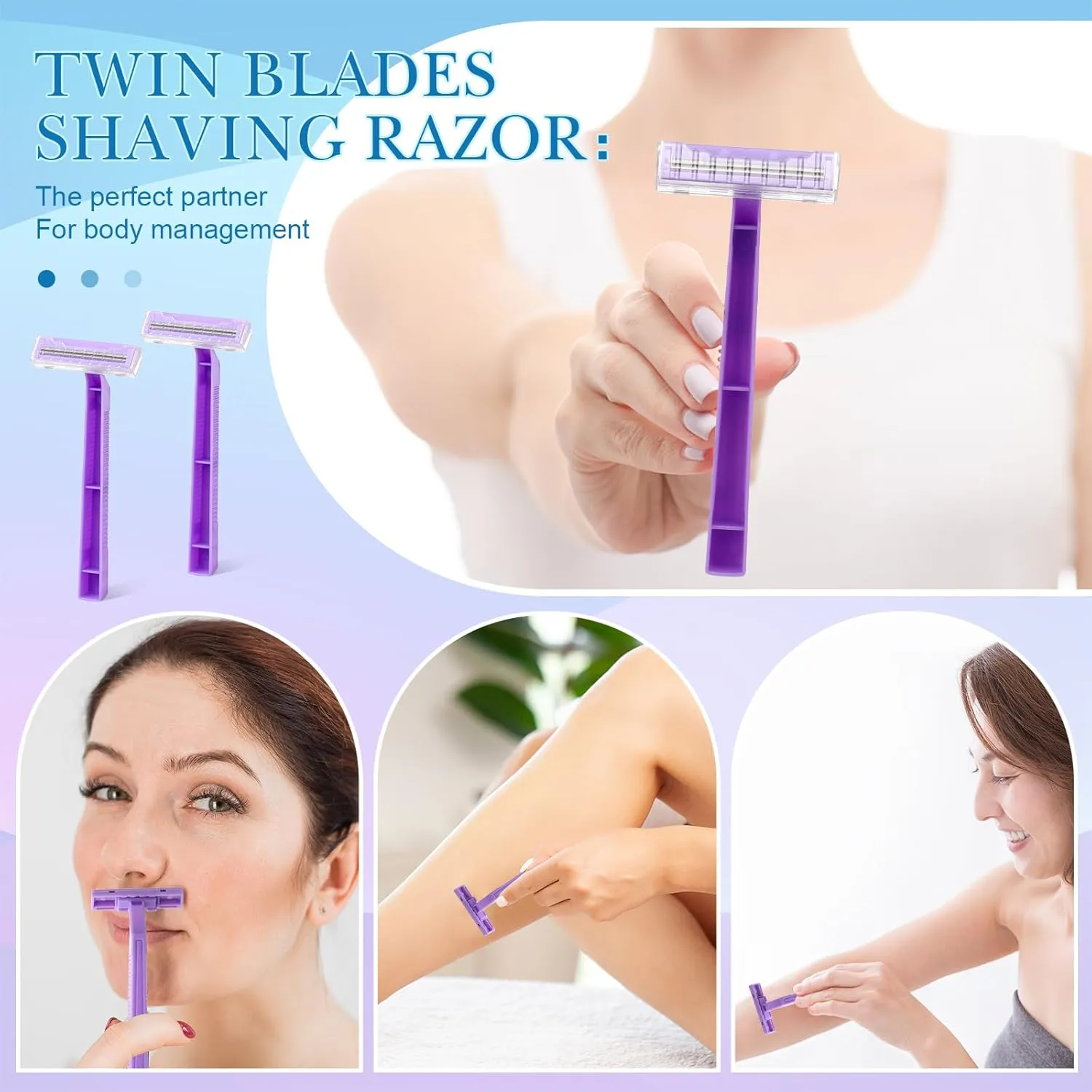 Hanaive Women's Disposable Razors Bulk Twin Blade Disposable Stainless Steel Hospitality Quality Shaver Multipurpose Portable Shave Razor Manual for Bathing Hotel Travel(Purple,200 Pcs)