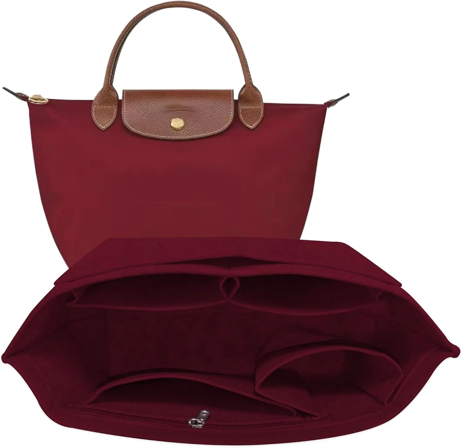 Handbag Organizer Bag Organizer Insert for Longchamp Bag,Purse Organizer Insert with Divider Pocket and Zipper Inner for le pliage Tote (Beige,Large)
