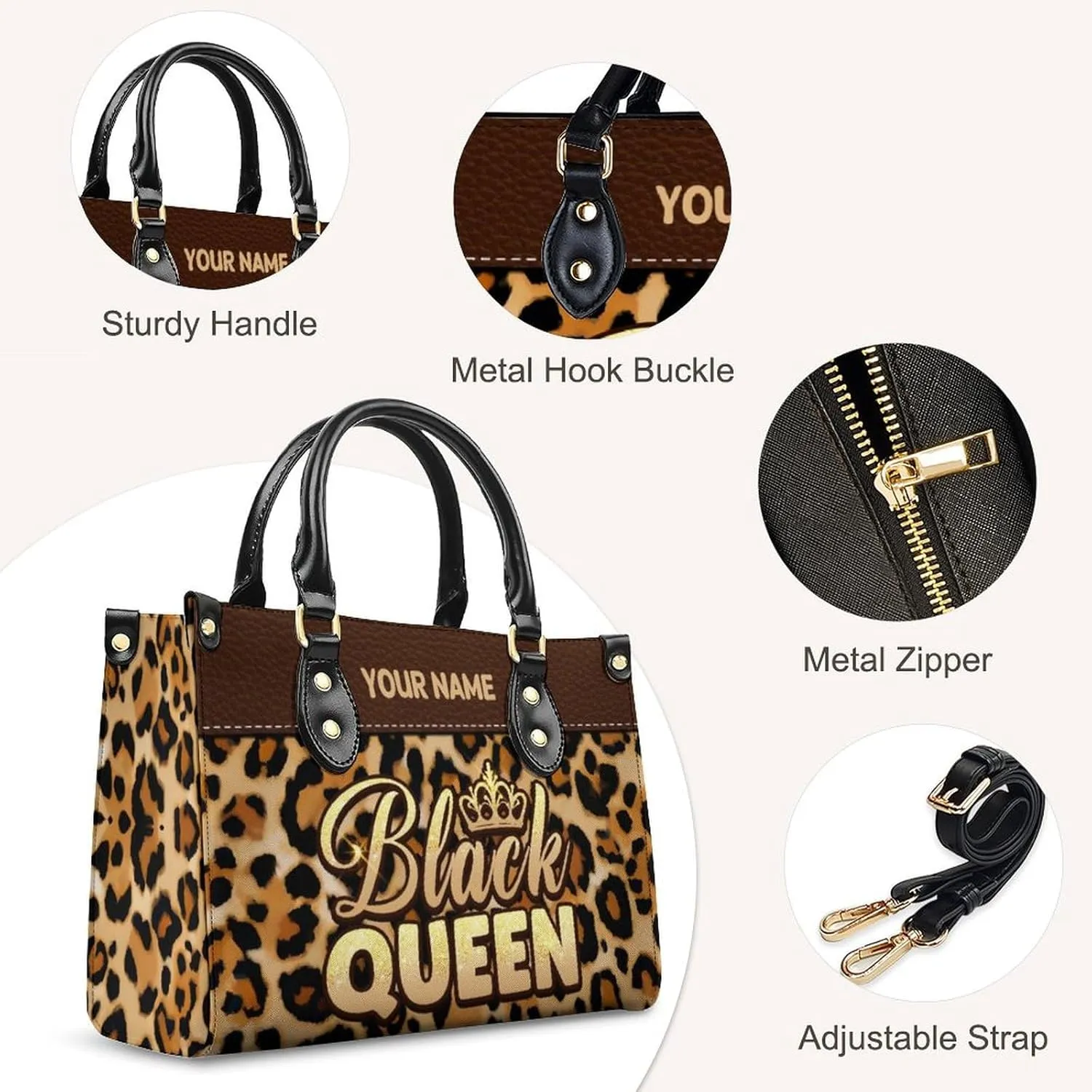 Handbags for Women - Personalized Leather Purse with Name Photo - Tote Bags for Mom Grandma - Custom Gifts Ideas for Her