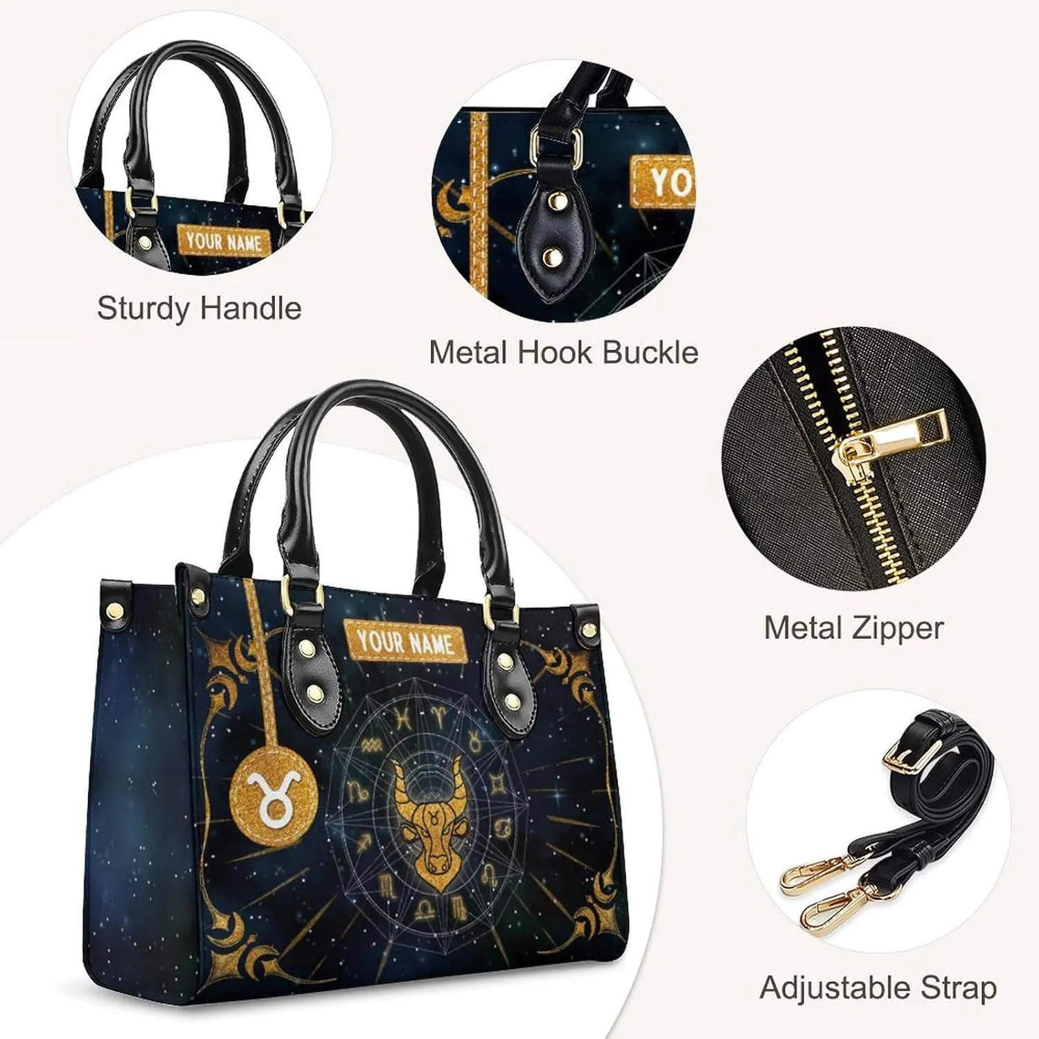 Handbags for Women - Personalized Leather Purse with Name - Tote Bags for Mom Grandma - Zodiac Gifts Ideas for Her