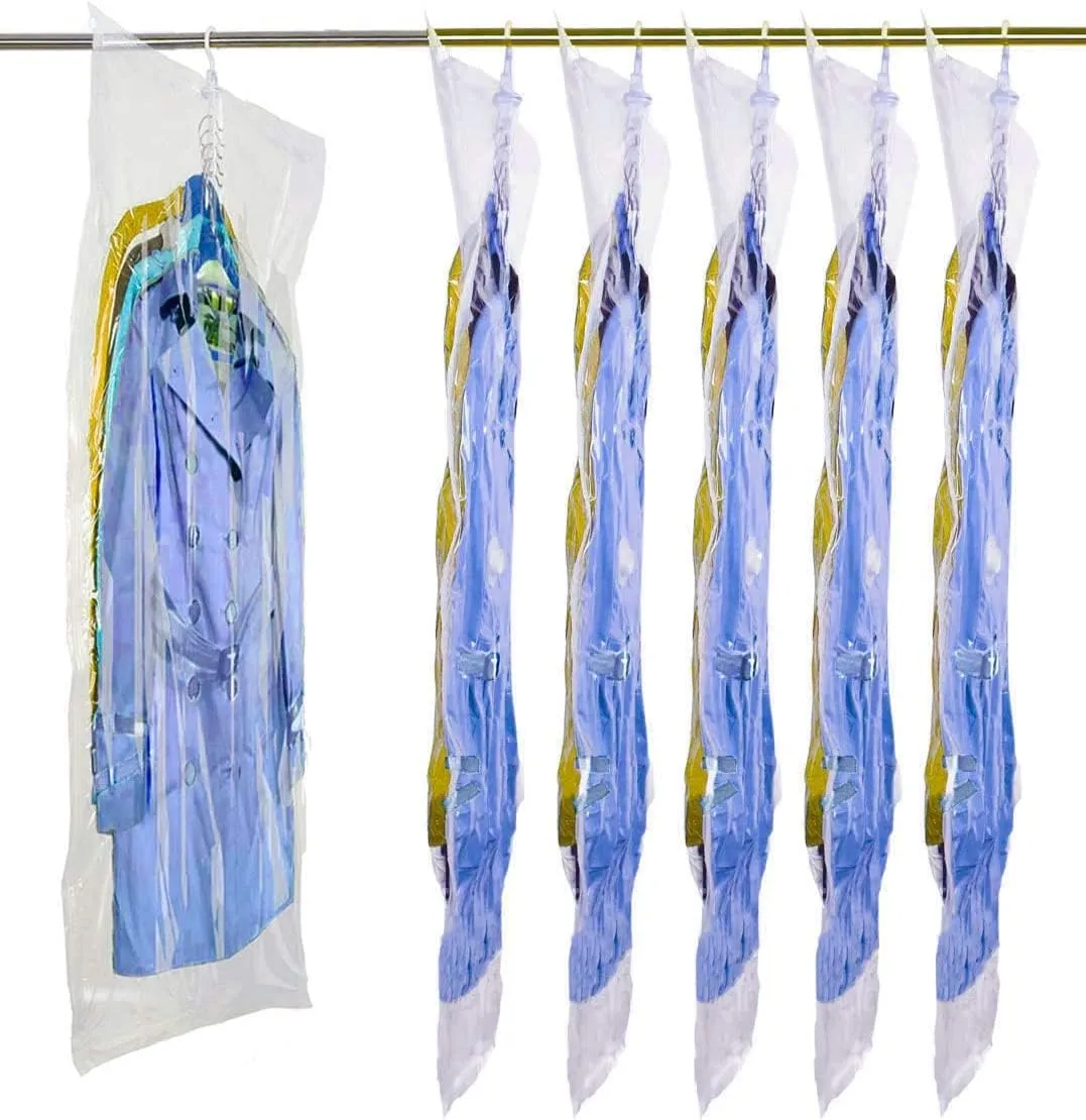 Hanging Vacuum Space Saver Bags 6 Pack, Closet Organizer Storage Bags, Vacuum Seal Clear Bags for Clothes, Suits, Dress or Jackets