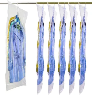 Hanging Vacuum Space Saver Bags 6 Pack, Closet Organizer Storage Bags, Vacuum Seal Clear Bags for Clothes, Suits, Dress or Jackets
