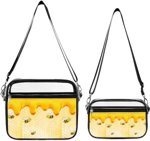 Happy Bumble Bees Transparent Cross Bag Two-piece Set, Fashionable Transparent Bag