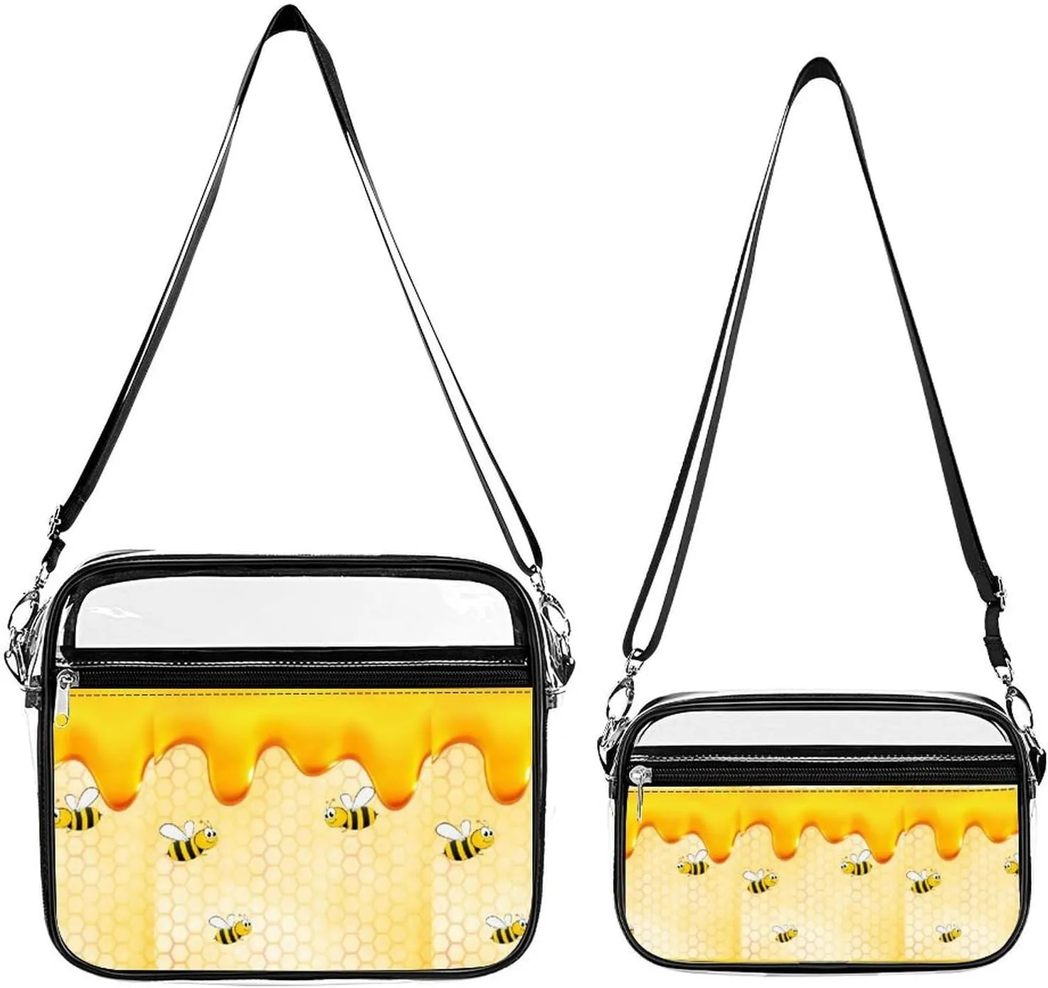 Happy Bumble Bees Transparent Cross Bag Two-piece Set, Fashionable Transparent Bag
