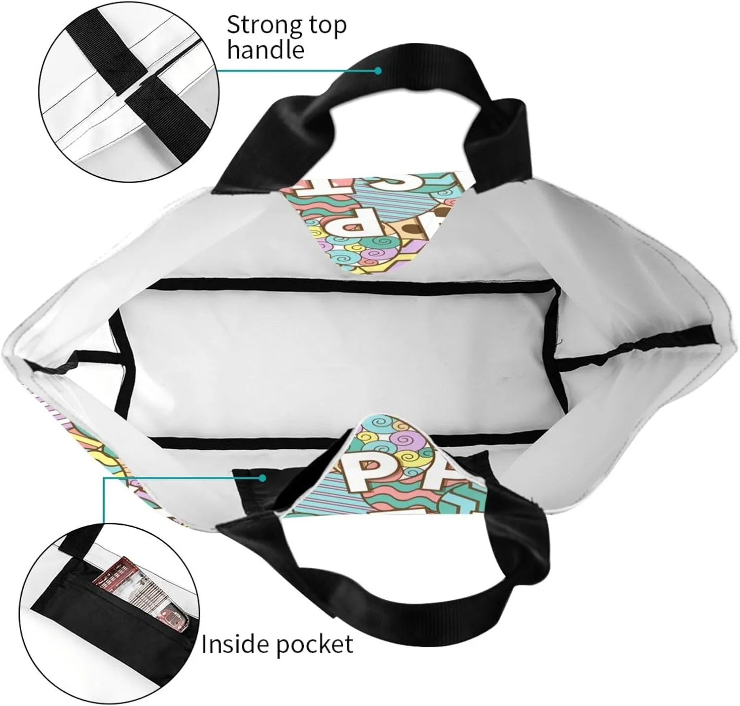 Happy Easter Egg Tote Bag for Women Mother Teacher,Reusable Shopping Grocery Bag Shoulder Bags