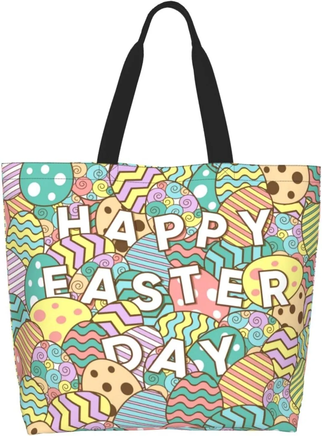 Happy Easter Egg Tote Bag for Women Mother Teacher,Reusable Shopping Grocery Bag Shoulder Bags