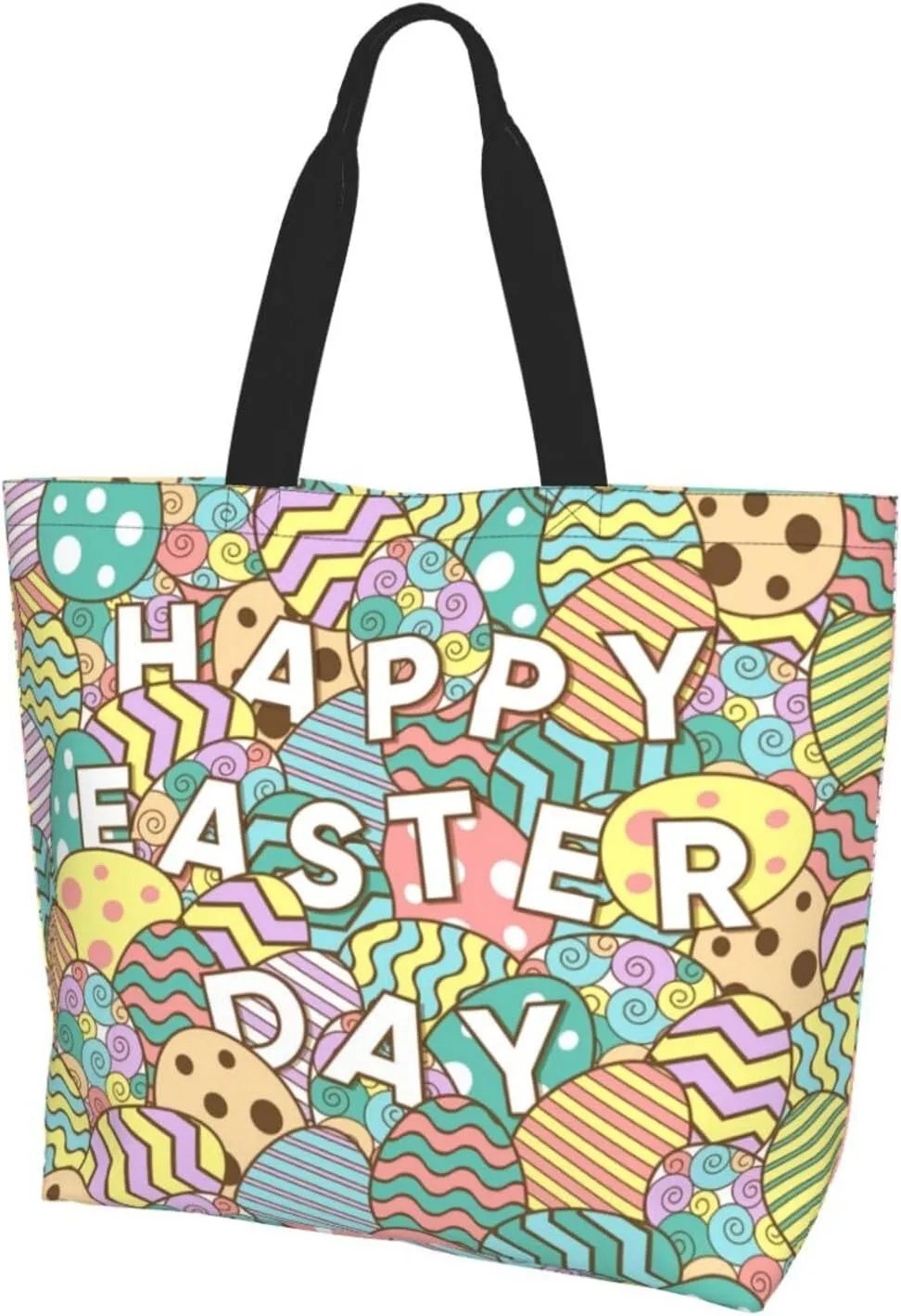 Happy Easter Egg Tote Bag for Women Mother Teacher,Reusable Shopping Grocery Bag Shoulder Bags
