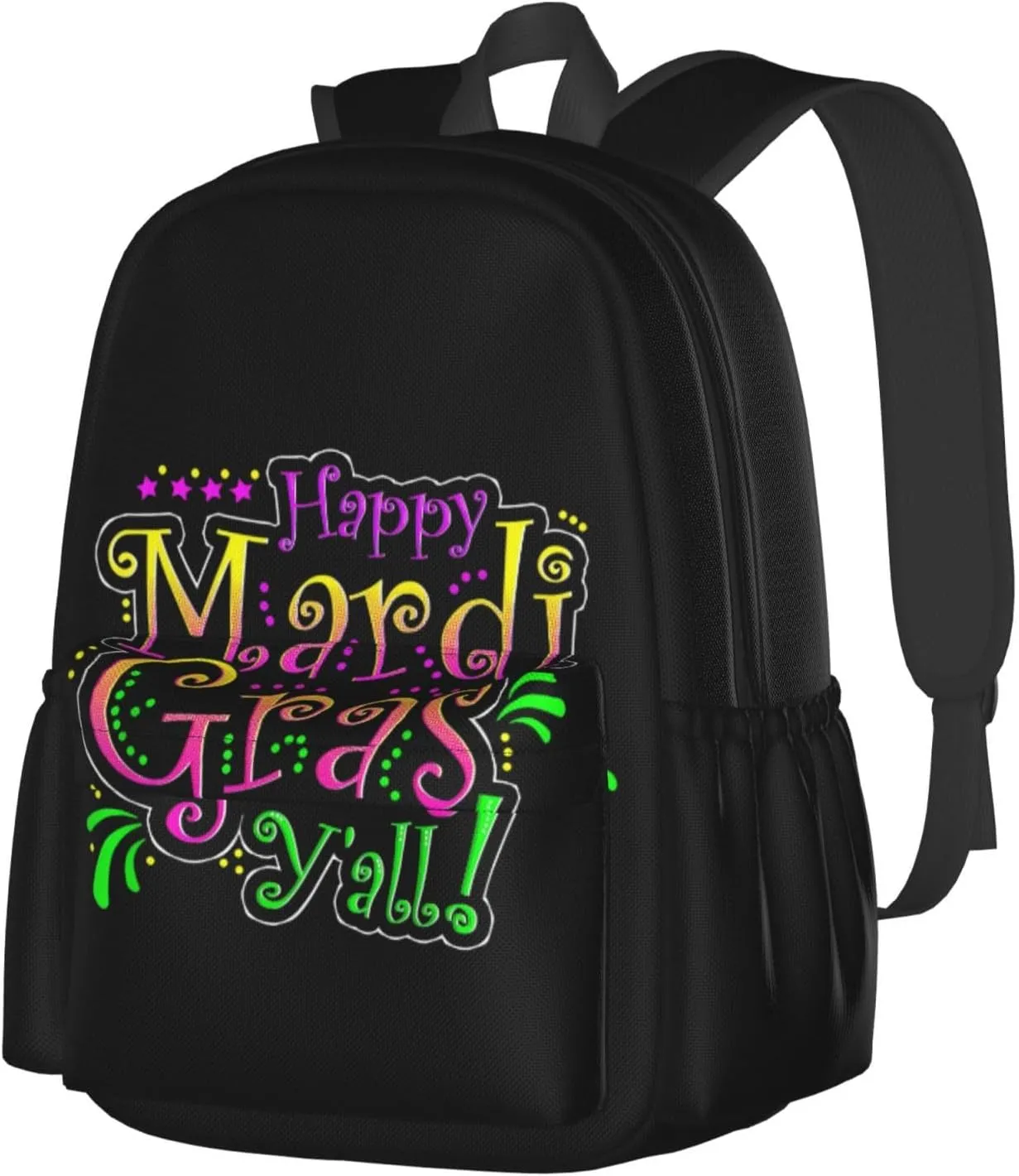 Happy Mardi Gras Y'All Party Parade New Orleans Backpack Casual Laptop Backpack Large Capacity Double Shoulder Bag Travel Daypack For Women Men