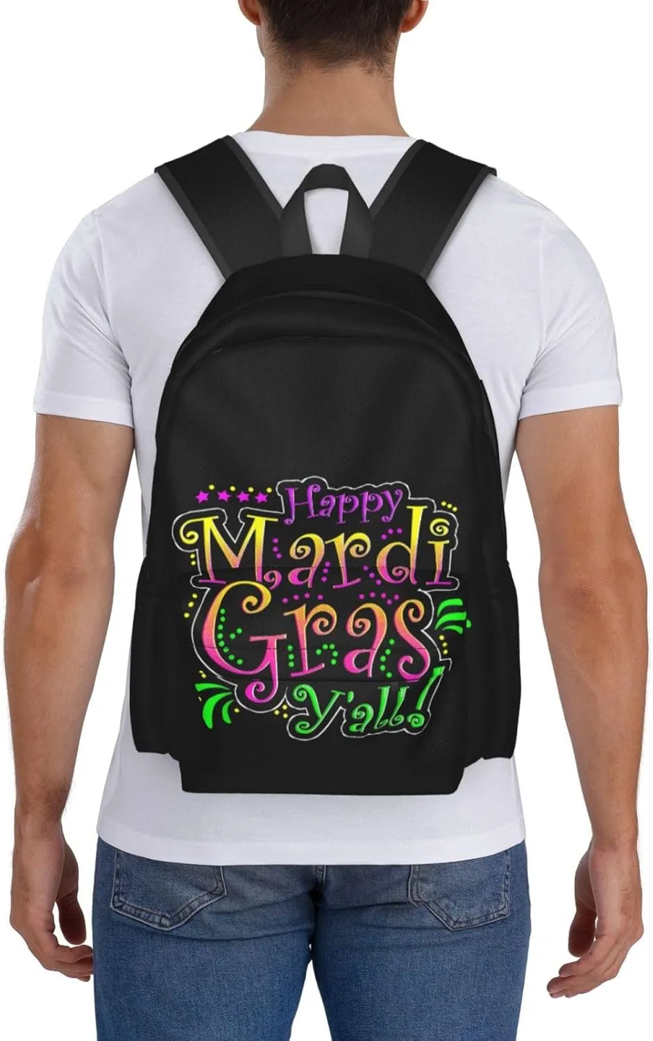 Happy Mardi Gras Y'All Party Parade New Orleans Backpack Casual Laptop Backpack Large Capacity Double Shoulder Bag Travel Daypack For Women Men