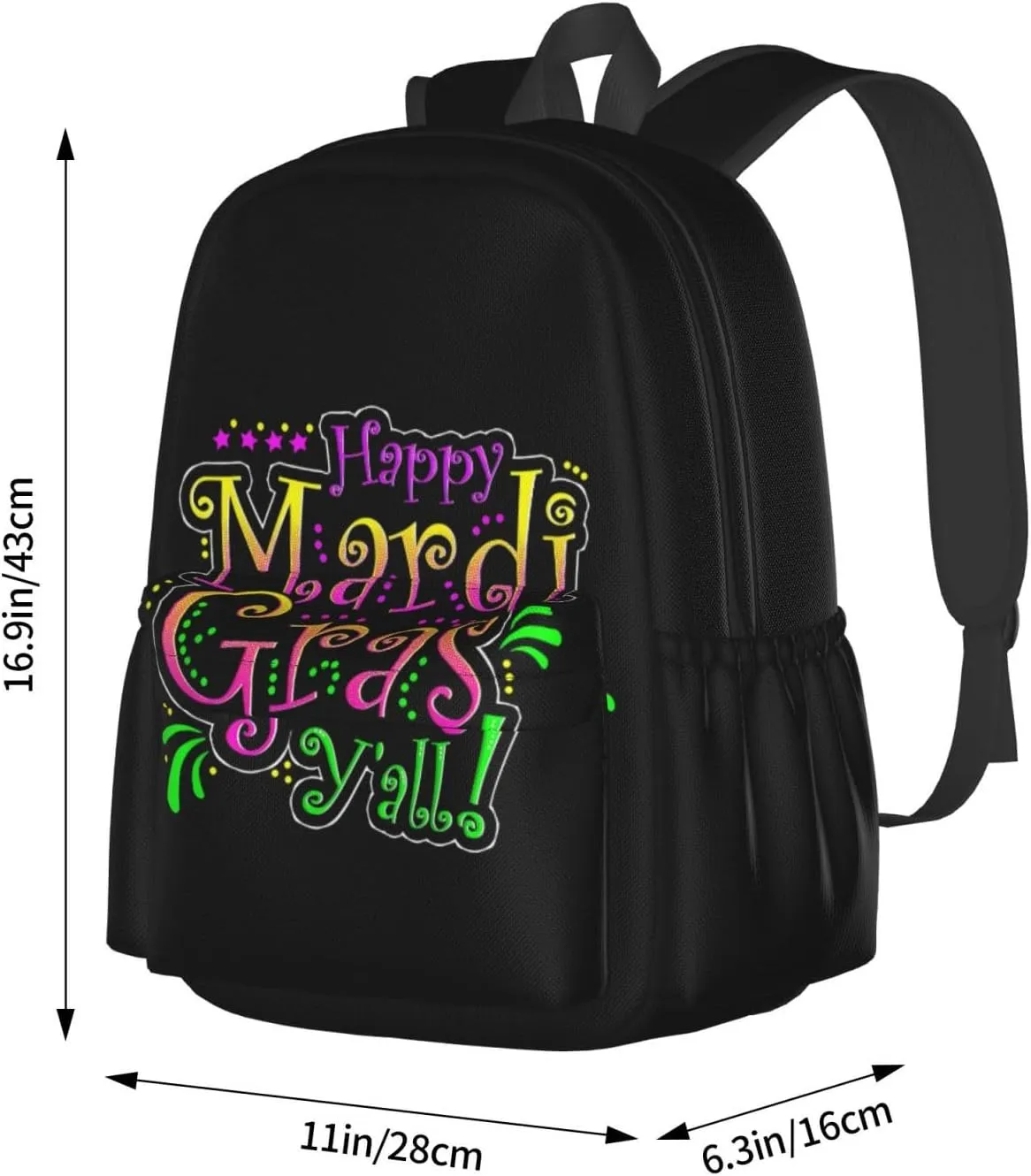 Happy Mardi Gras Y'All Party Parade New Orleans Backpack Casual Laptop Backpack Large Capacity Double Shoulder Bag Travel Daypack For Women Men