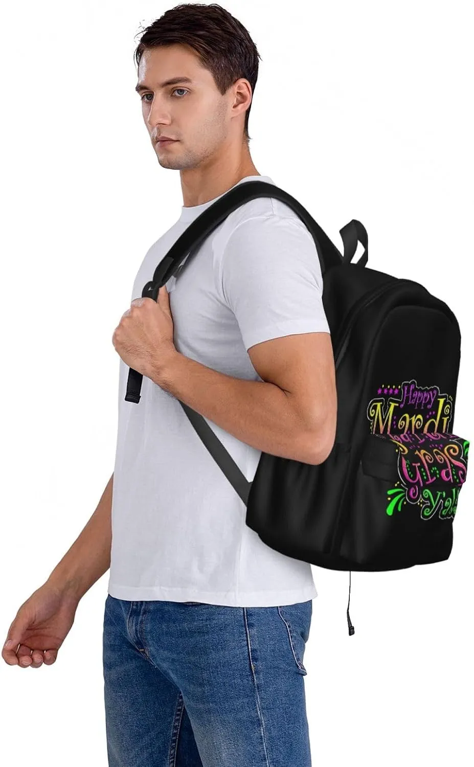 Happy Mardi Gras Y'All Party Parade New Orleans Backpack Casual Laptop Backpack Large Capacity Double Shoulder Bag Travel Daypack For Women Men