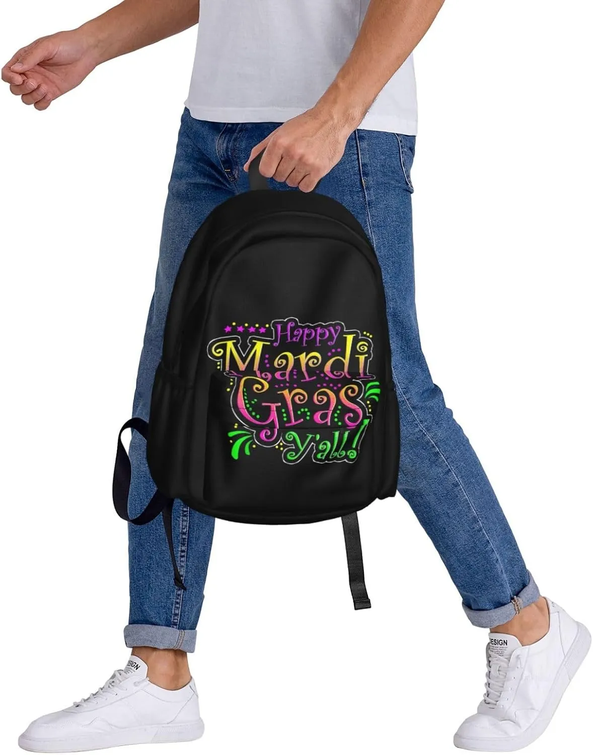 Happy Mardi Gras Y'All Party Parade New Orleans Backpack Casual Laptop Backpack Large Capacity Double Shoulder Bag Travel Daypack For Women Men